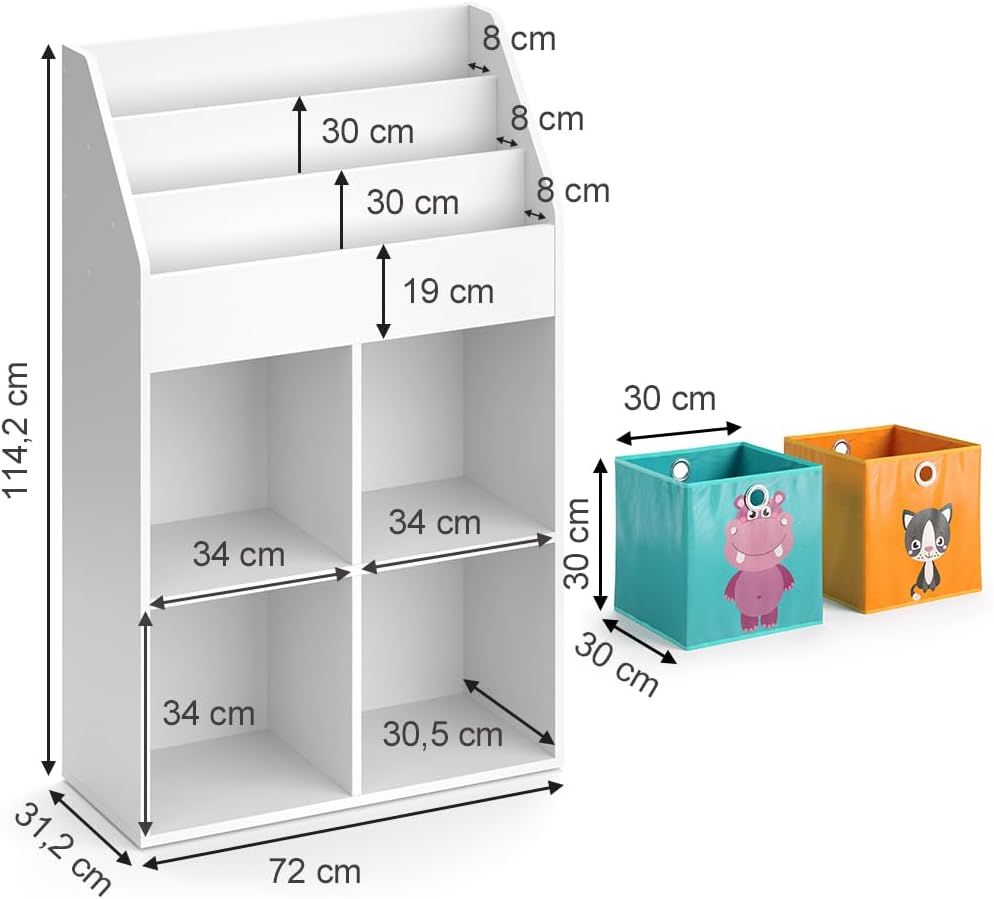 Vicco Kinderregal Luigi, Weiss, 72 x 114.2 cm mit 2 Faltboxen, mit 2 Faltboxen