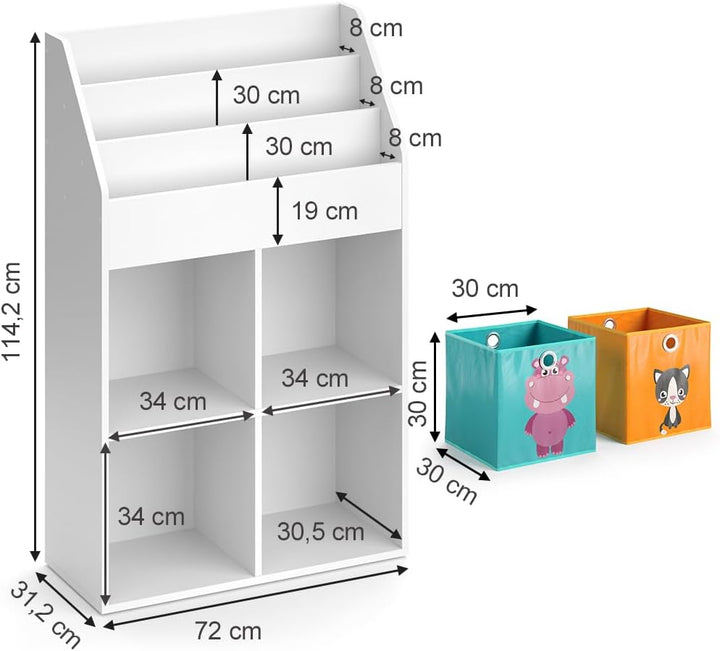 Vicco Kinderregal Luigi, Weiss, 72 x 114.2 cm mit 2 Faltboxen, mit 2 Faltboxen