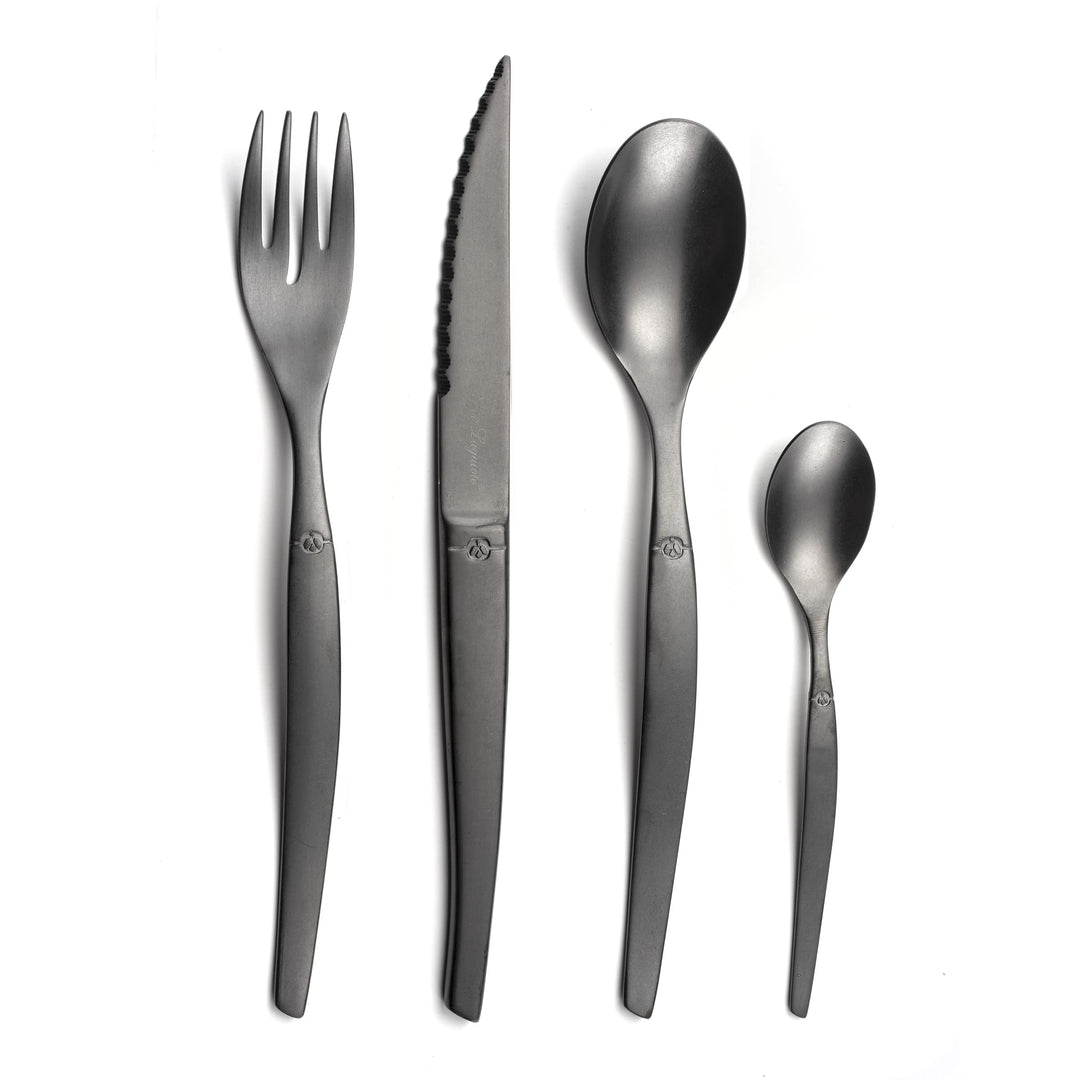 Lou Laguiole JET Steakbesteck Set JET – Besteck Set für 4 Personen | 16-teilig | Schwarz | PVD Beste