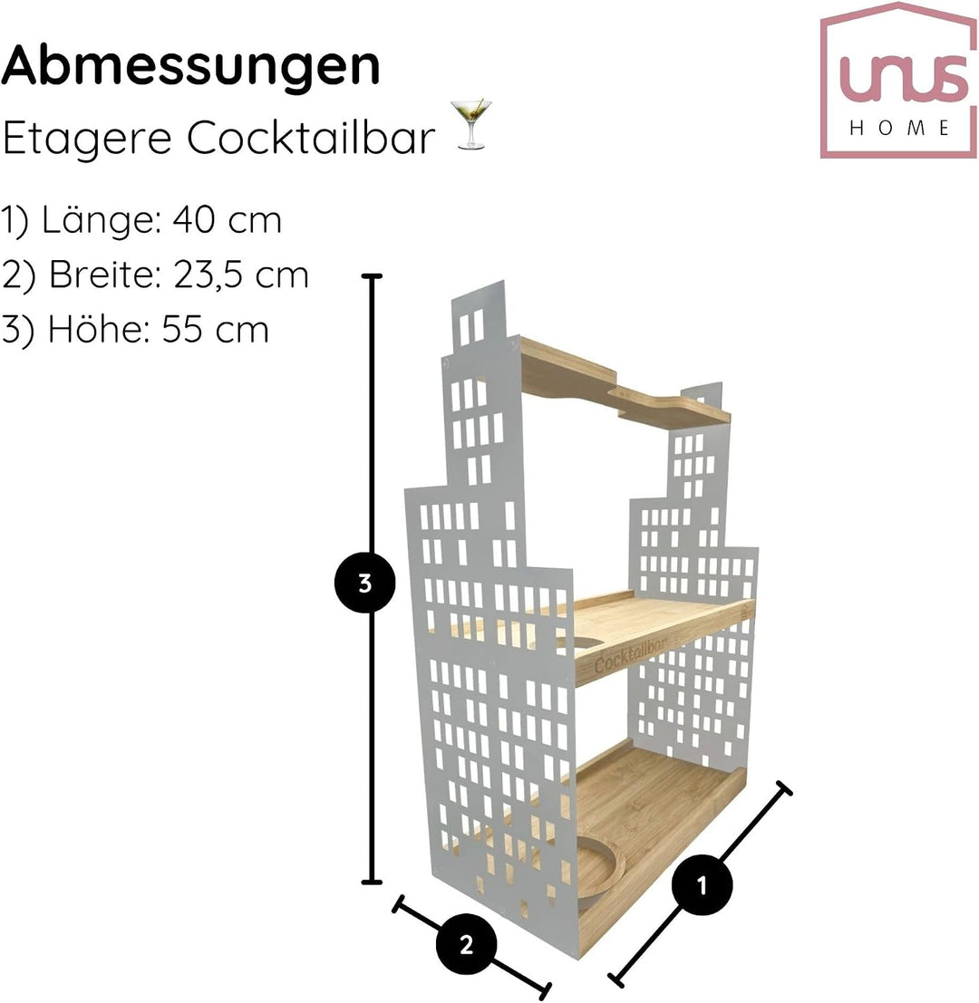 UNUS HOME Etagere Cocktailbar, weiss, 2 Etagen mit Griff, für Cocktails, Früchte und Snacks mit Flas