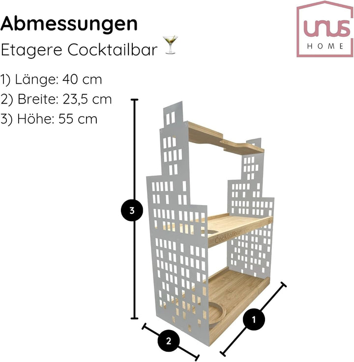 UNUS HOME Etagere Cocktailbar, weiss, 2 Etagen mit Griff, für Cocktails, Früchte und Snacks mit Flas
