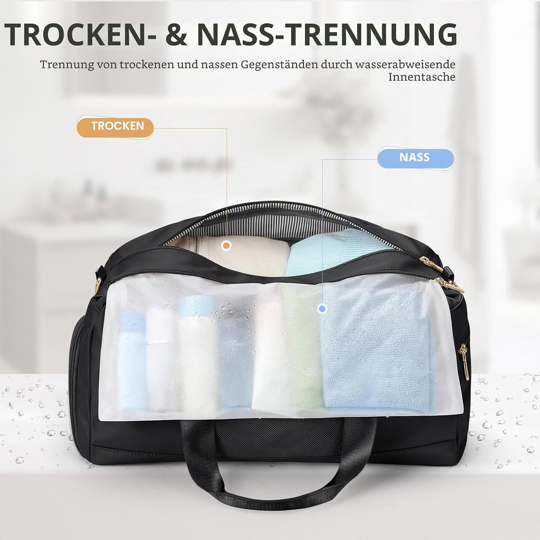 VNINE Reisetasche Sporttasche Damen，Leichte Handgepäck Tasche Weekender Bag Schwimmtasche Wasserdich