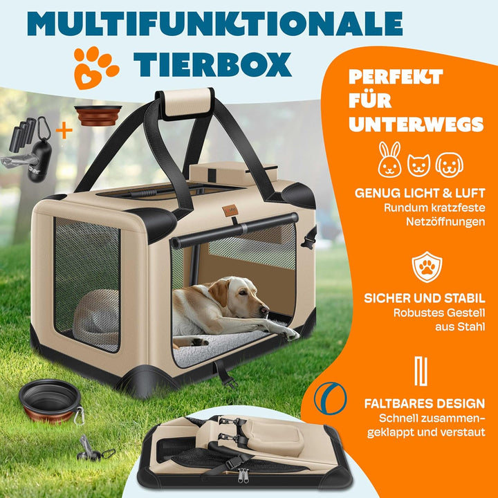 Lovpet® Transportbox Hund Katze Transporttasche L 70x52x52cm | Hunde-Tragetasche Faltbare Katzentasc