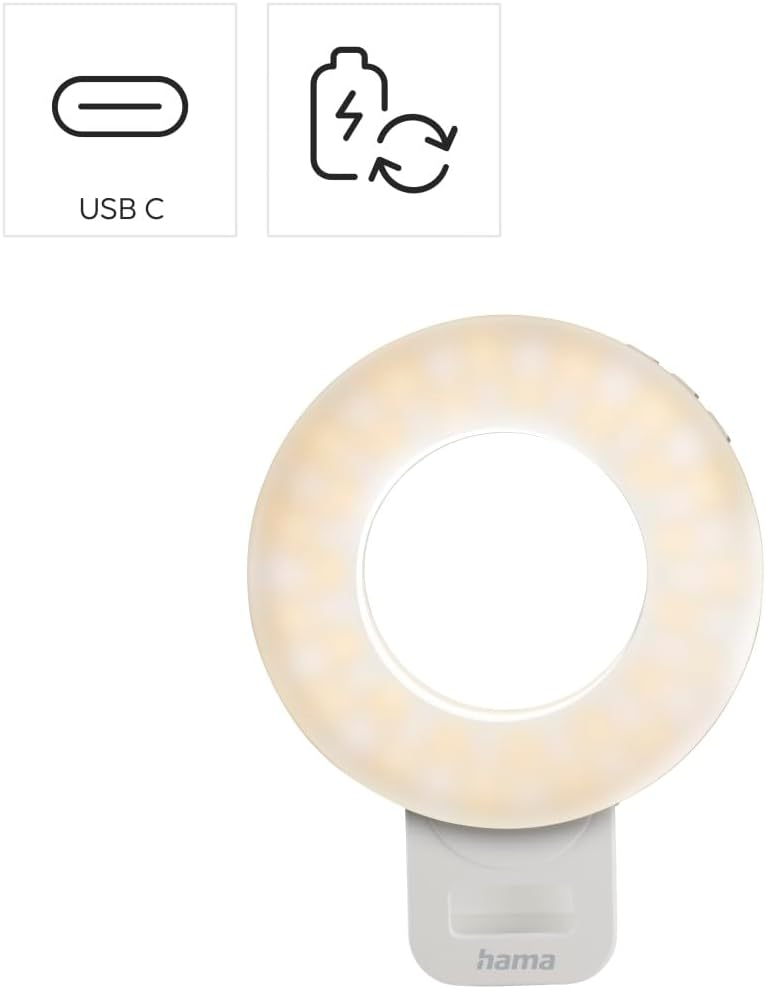 LED-Ringleuchte Togo, Clip-On-Ringlicht für Handy, aufladbar, 3 Modi