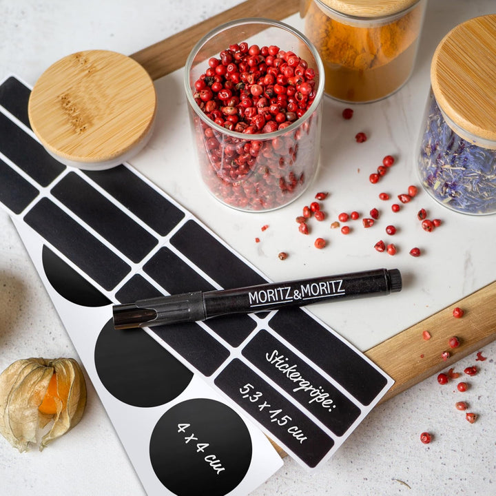Moritz & Moritz 12 Gewürzgläser Set je 125ml - Gewürzdosen Glas inkl. Tafelsticker & Kreidestift – L