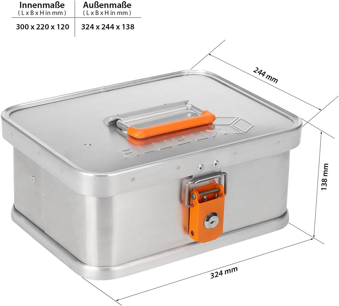 ALUBOX B8 - Aluminium Transportbox 8 Liter Alukiste mit Gummidichtung - Inhalt vor Staub und Spritzw