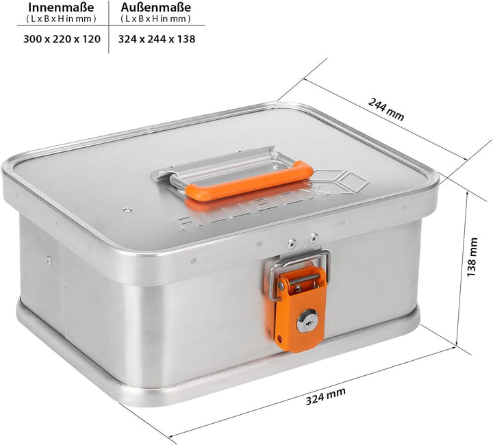 ALUBOX B8 - Aluminium Transportbox 8 Liter Alukiste mit Gummidichtung - Inhalt vor Staub und Spritzw
