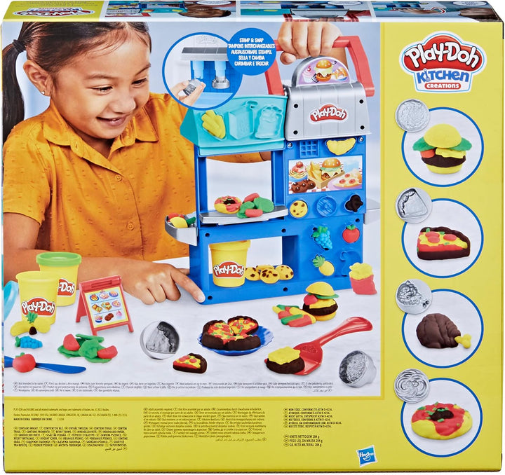 Play-Doh Kitchen Creations Play-Doh Buntes Restaurant, 2-seitiges Küchenspielset, Play-Doh Set für M