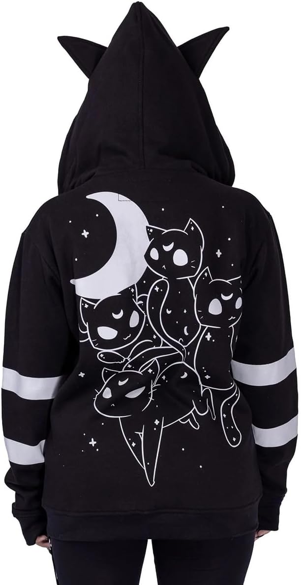 Heartless Moon Cats Hood Frauen Kapuzenjacke schwarz/weiss Gothic, Rockwear XL Schwarz, XL Schwarz