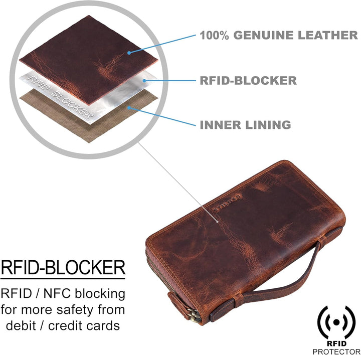 STILORD 'Sean' Geldtasche Herren Leder mit Griff Grosse Geldbörse Männer Portemonnaie RFID Schutz Wa