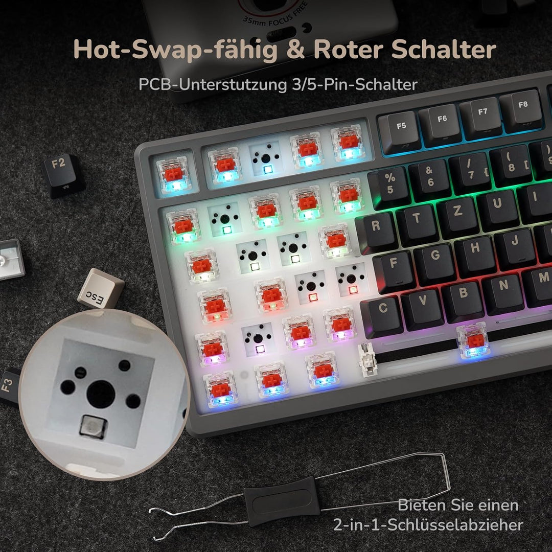 RK ROYAL KLUDGE M75 Gaming Tastatur kabellos 75% Prozent TKL Mechanische Tastatur RGB 2,4 GHz Wirele