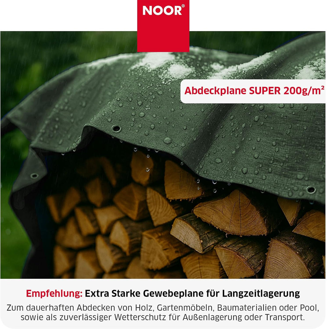 NOOR Abdeckplane SUPER 200g/m² Grün I 3 x 4 m I Allzweckplane für Schutz vor Witterung I Ideal geeig