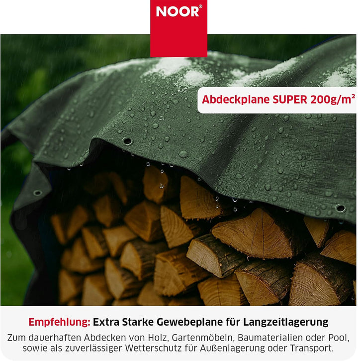 NOOR Abdeckplane SUPER 200g/m² Grün I 3 x 4 m I Allzweckplane für Schutz vor Witterung I Ideal geeig