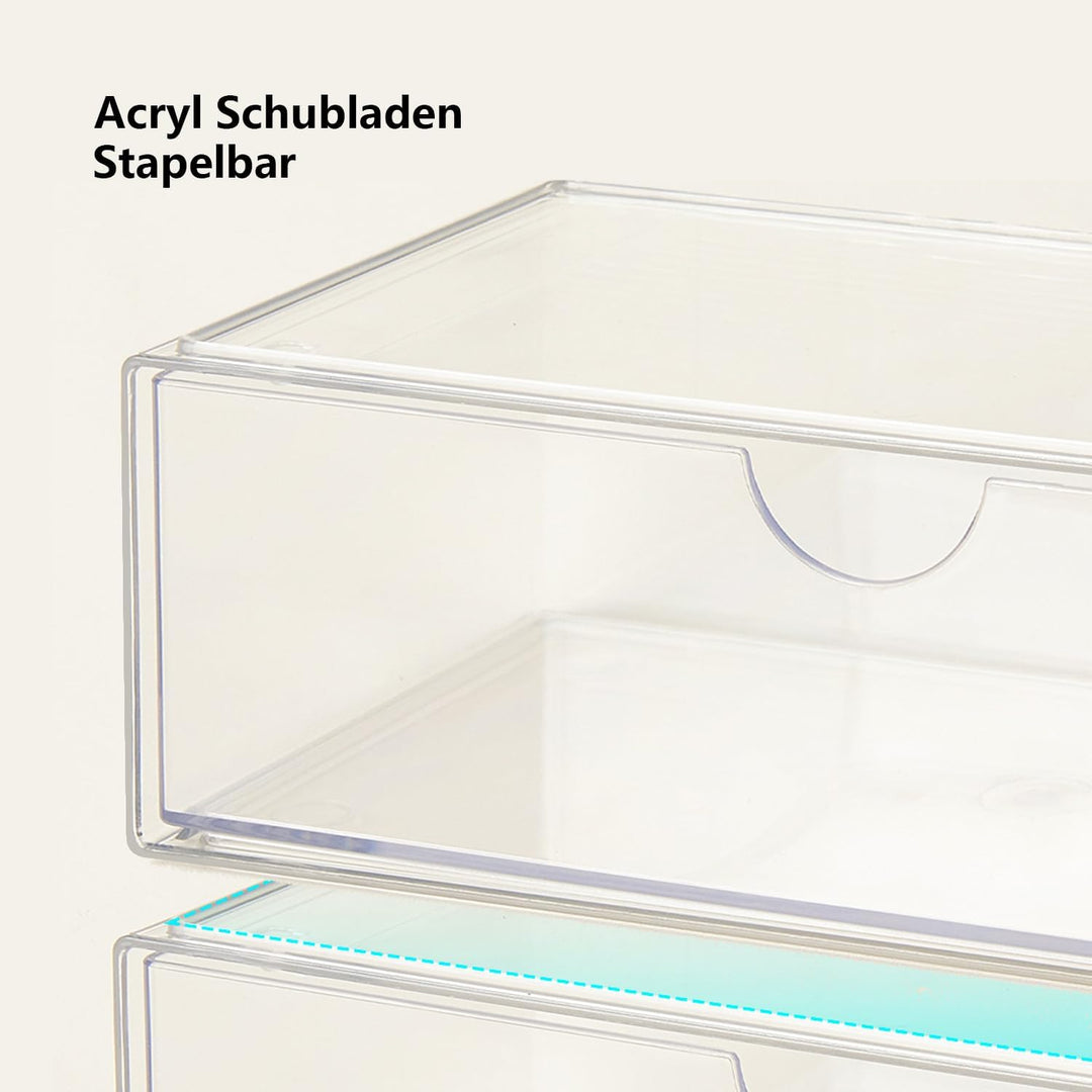 Kosmetik Organizer Set of 2, Acryl Schubladen Stapelbar | Make Up Aufbewahrung Transparent, für Schl