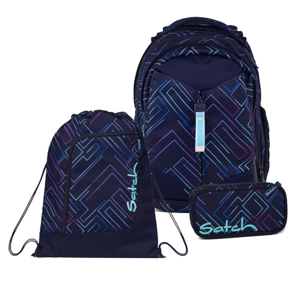 Satch Match Schulrucksack Set 3tlg. inkl. Schlamperbox und Sportbeutel Purple Laser, Purple Laser
