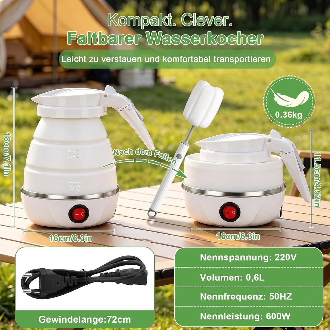 Faltbarer Wasserkocher Klein Reisewasserkocher Mini Reise Wasserkocher | 0,6 Liter Faltbar Kleiner W