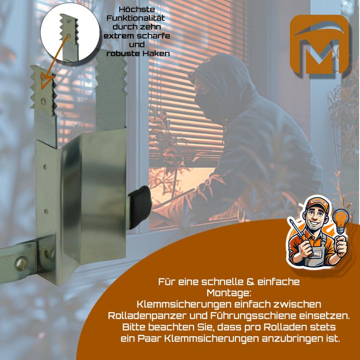 Klemmsicherung Rollladen Einbruchschutz für das Fenster, genial & einfach Sie erhalten 20 Stück (10
