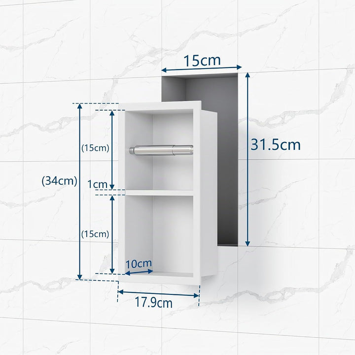 Neodrain Unterputz-Toilettenpapierhalter Edelstahl Wandnische mit Regal WC-Papierhalter Weiss Papier