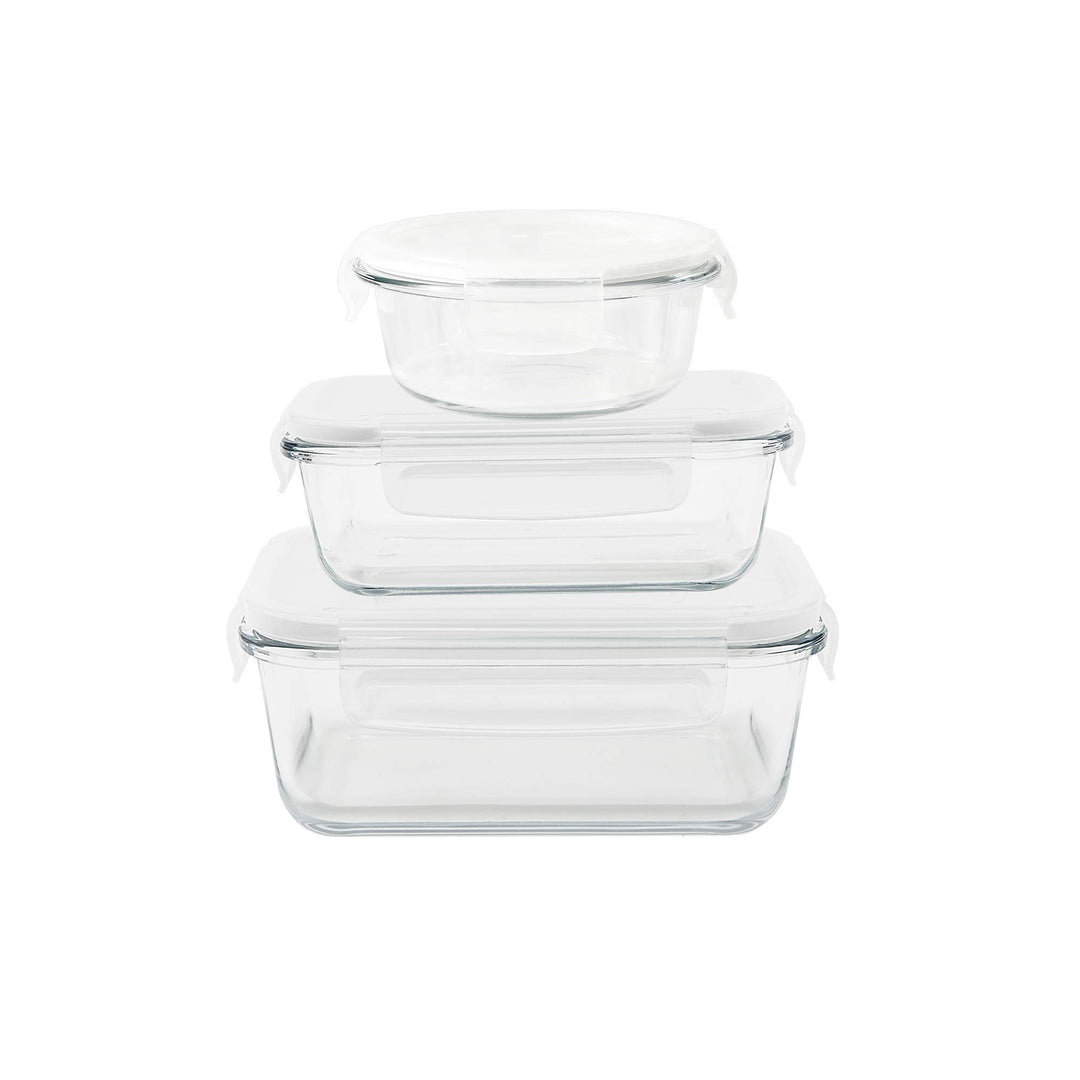 Pebbly PKV-3SMB 3ER-SET VORRATSBEHÄLTER QUADRATISCH 800 ml/RUND 620 ml/RECHTECKIG 650 ml, Borosilika