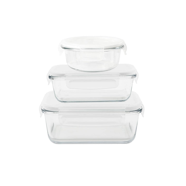 Pebbly PKV-3SMB 3ER-SET VORRATSBEHÄLTER QUADRATISCH 800 ml/RUND 620 ml/RECHTECKIG 650 ml, Borosilika