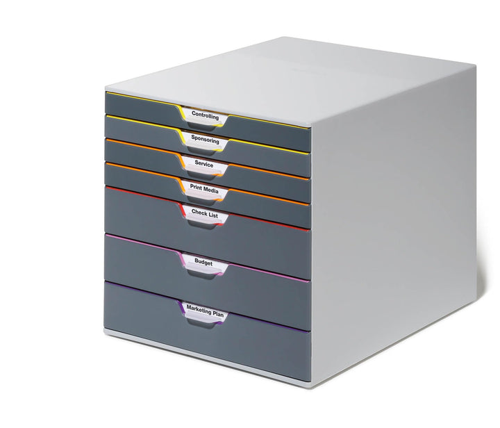 Durable Schubladenbox A4 (Varicolor) 7 Fächer, mit Etiketten zur Beschriftung, mehrfarbig, 760727, 7