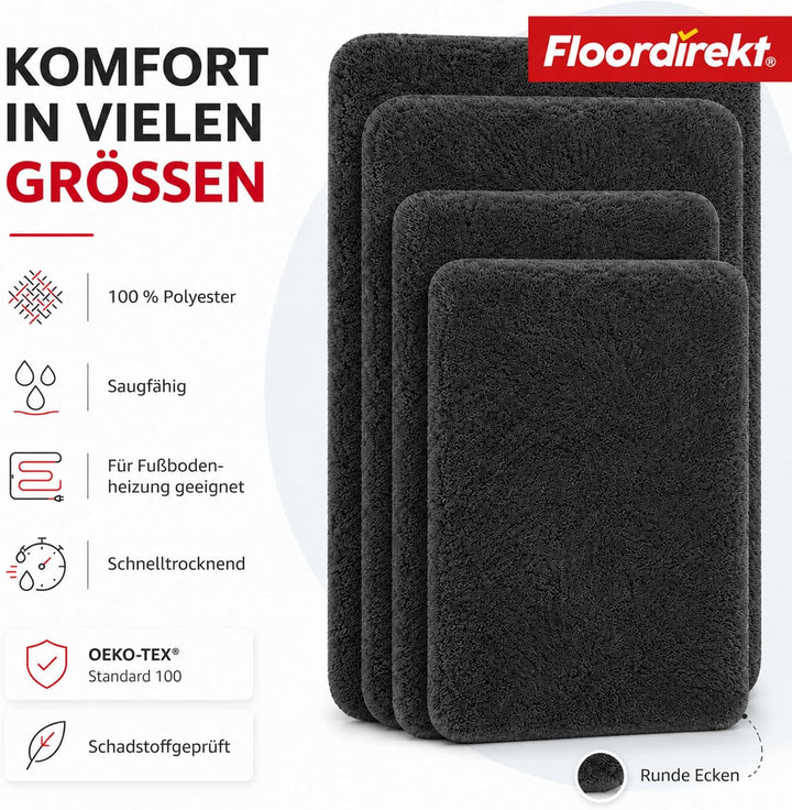 Floordirekt Badematte Sky - Badezimmerteppich - Weicher, dichter Hochflor - Rutschhemmend & Schnell