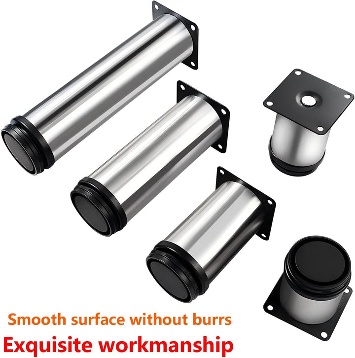 Qrity 4 Stück Verstellbare Möbelfüsse, Tischbeine Rund Edelstahl 120mm, Tischbeine Möbelfuss für Tab