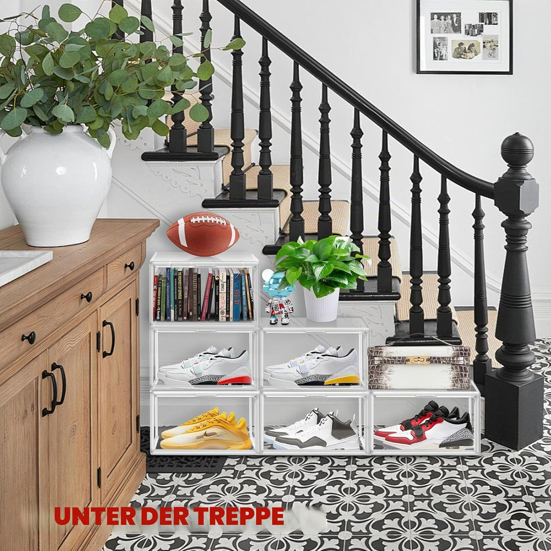 12 Stück Kunststoff Schuh Aufbewahrung Box Fit EU 46, stapelbare Schuh Display Case mit Magnet Acryl