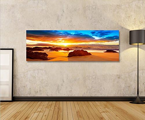 islandburner Bild Bilder auf Leinwand New Sunset Sonnenuntergang Natur Meer Sonne Strand Panorama XX