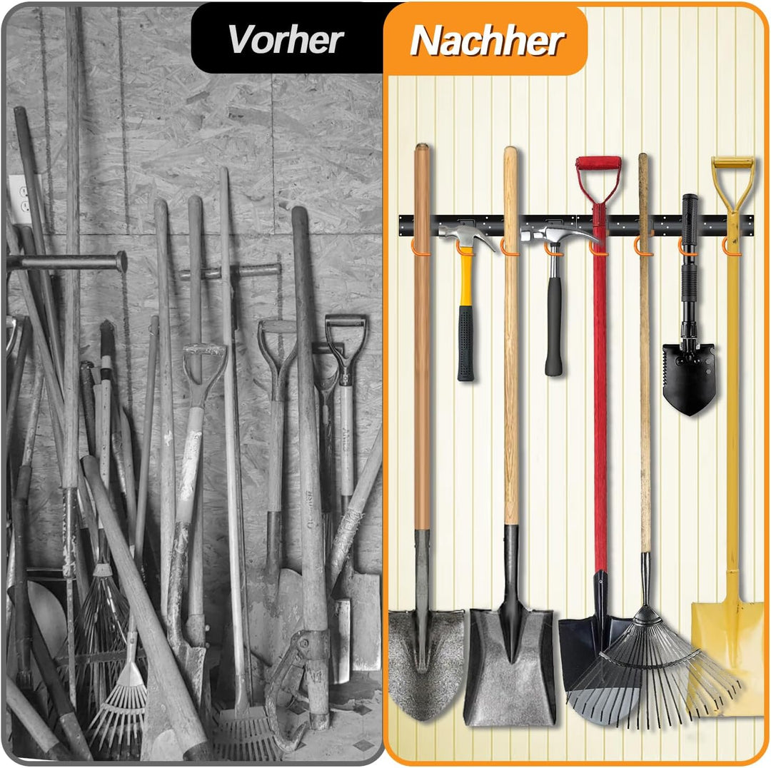 3-H Wandhalterung für Gartengeräte 4 x 42 cm Vollstahl Schwerlast, Gartengerätehalter Garage Gartenh
