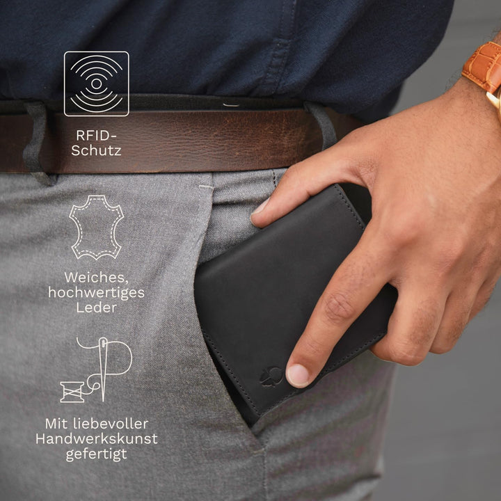 DONBOLSO Wallet NextGen Leder Slim Wallet mit Münzfach Geldbeutel mit RFID Schutz Kartenetui bis 11