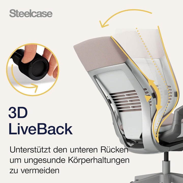 Steelcase Gesture Ergonomischer Bürostuhl mit 360° Armlehnen und 3D-Live Back Lumbalstütze Linse Lin