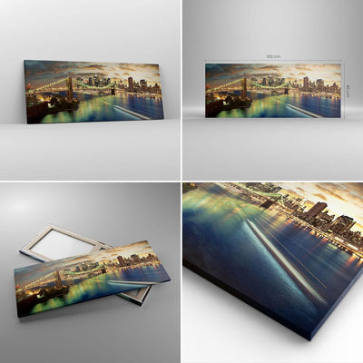 Panorama Bilder auf Leinwand 100x40cm Leinwandbild Amerika Architektur New York Gross Wanddeko Bild