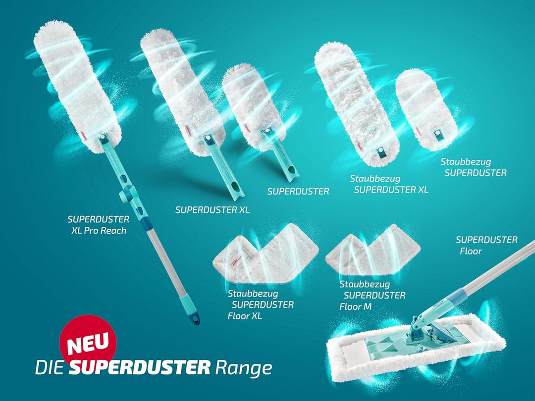 Leifheit SUPERDUSTER Floor, waschbarer Staubwischer Boden mit Rundum-Staubbezug für Hartböden und Fu