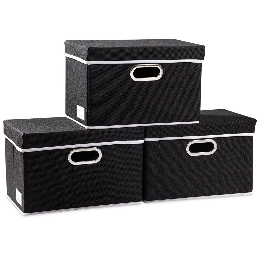 PRANDOM Grosse faltbare Aufbewahrungsboxen mit Deckel [3er-Pack] Leinenstoff faltbare Aufbewahrungsb