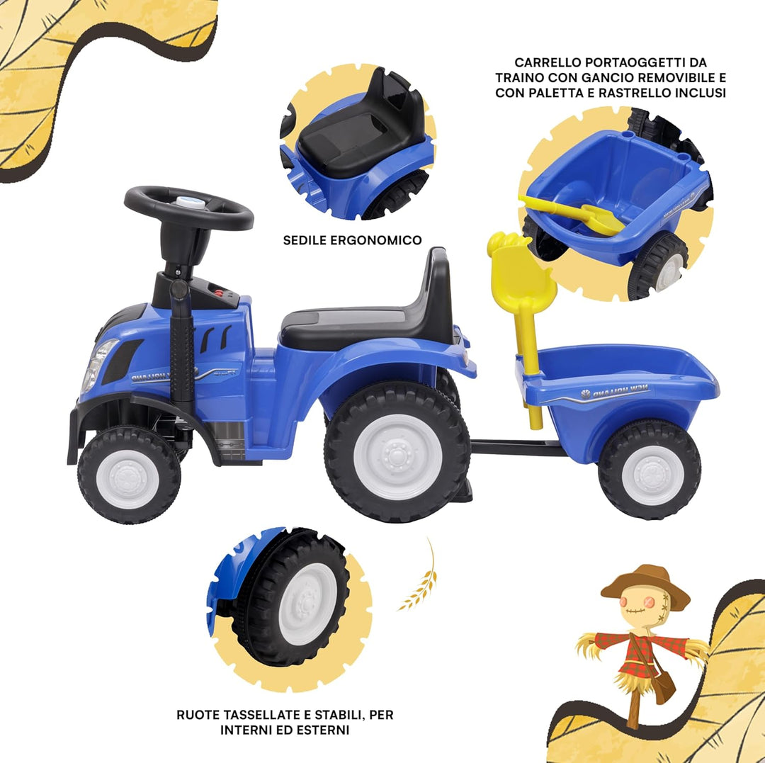 Baroni Toys Ride-On Traktor mit Anhänger für Kinder von 12 bis 36 Monat, Traktor mit Lufthupe, Rutsc