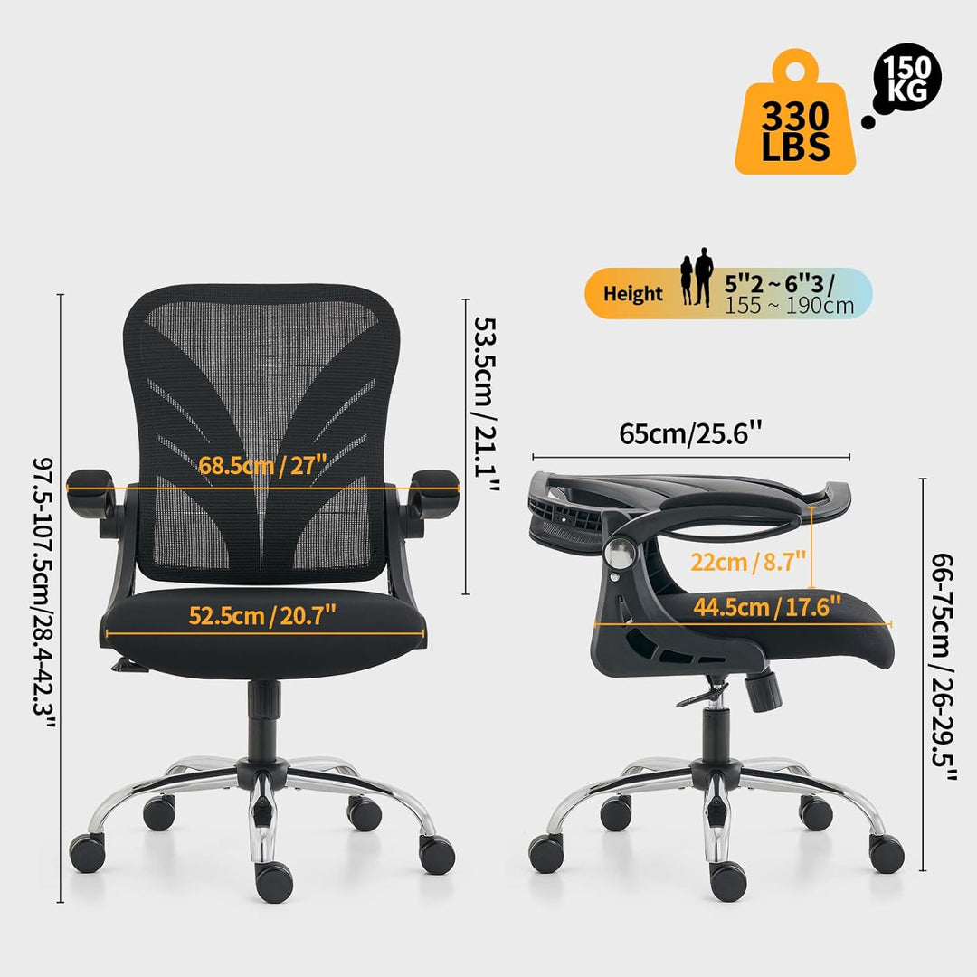 HOLLUDLE Ergonomischer Bürostuhl mit Klappbarer Rückenlehne, Schreibtischstuhl mit Erweitertem Sitz(