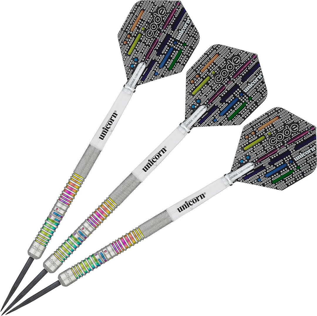 Unicorn Steel Tip Darts Set | James 'The Machine' Wade Code | 90% Natural Tungsten Barrels with Mult