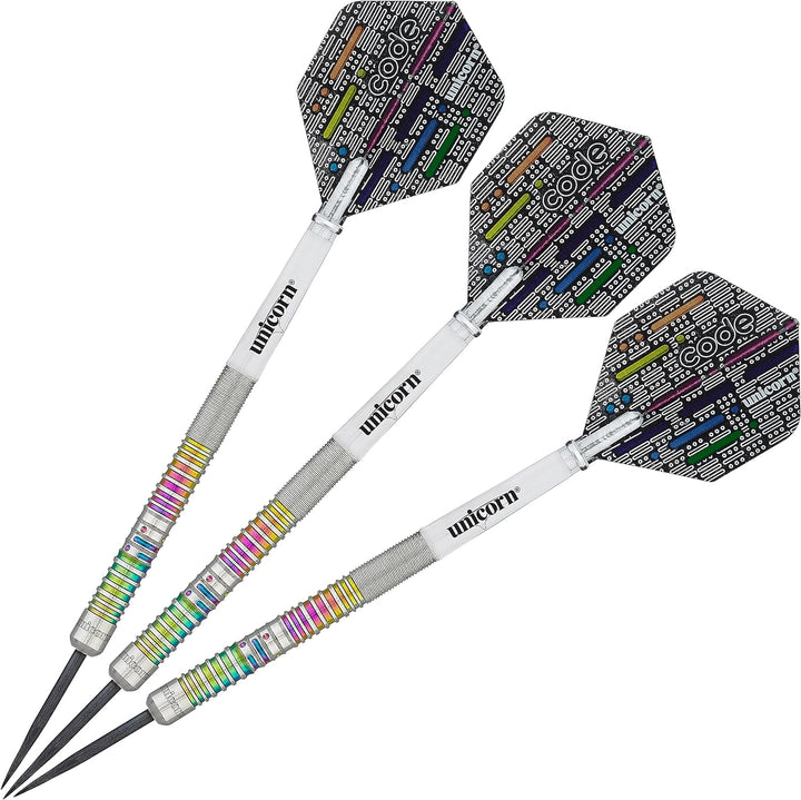Unicorn Steel Tip Darts Set | James 'The Machine' Wade Code | 90% Natural Tungsten Barrels with Mult