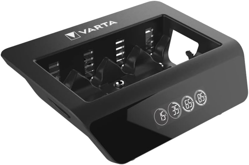 VARTA Universal Charger+, Ladegerät für Akkus in AA/AAA/9V und USB Geräte, Einzelschachtladung LCD U