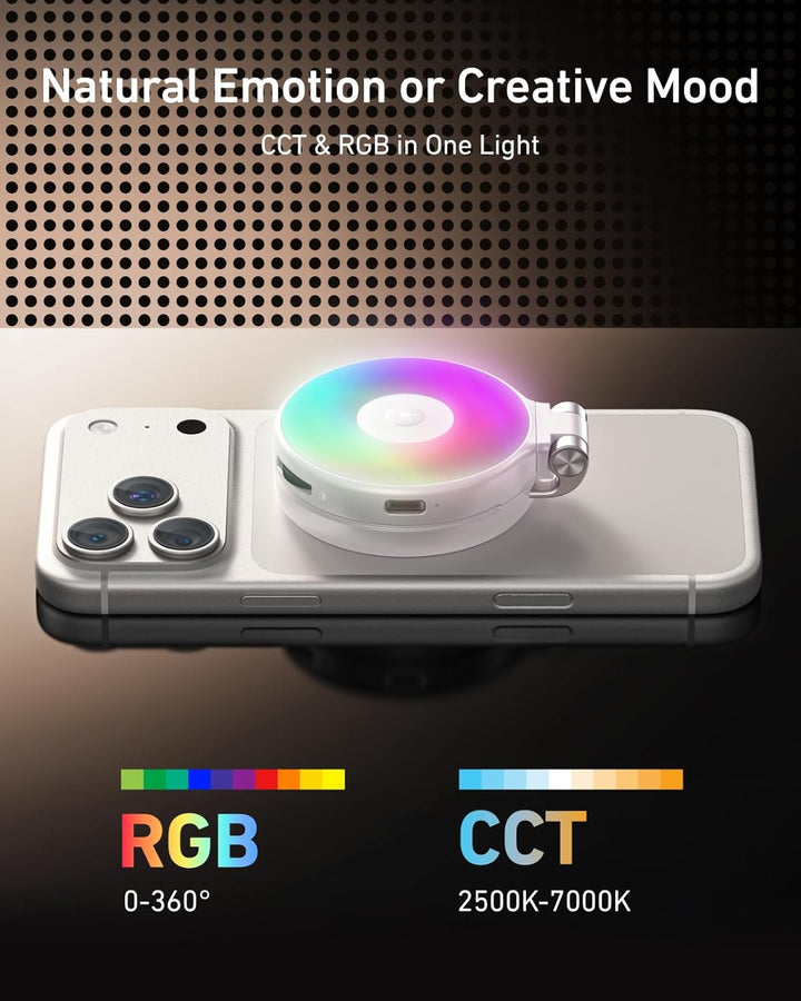 TELESIN Verbessertes 4-in-1 Magnetisches RGB-Selfie-Ringlicht mit Spiegel und Handyhalterung, wieder