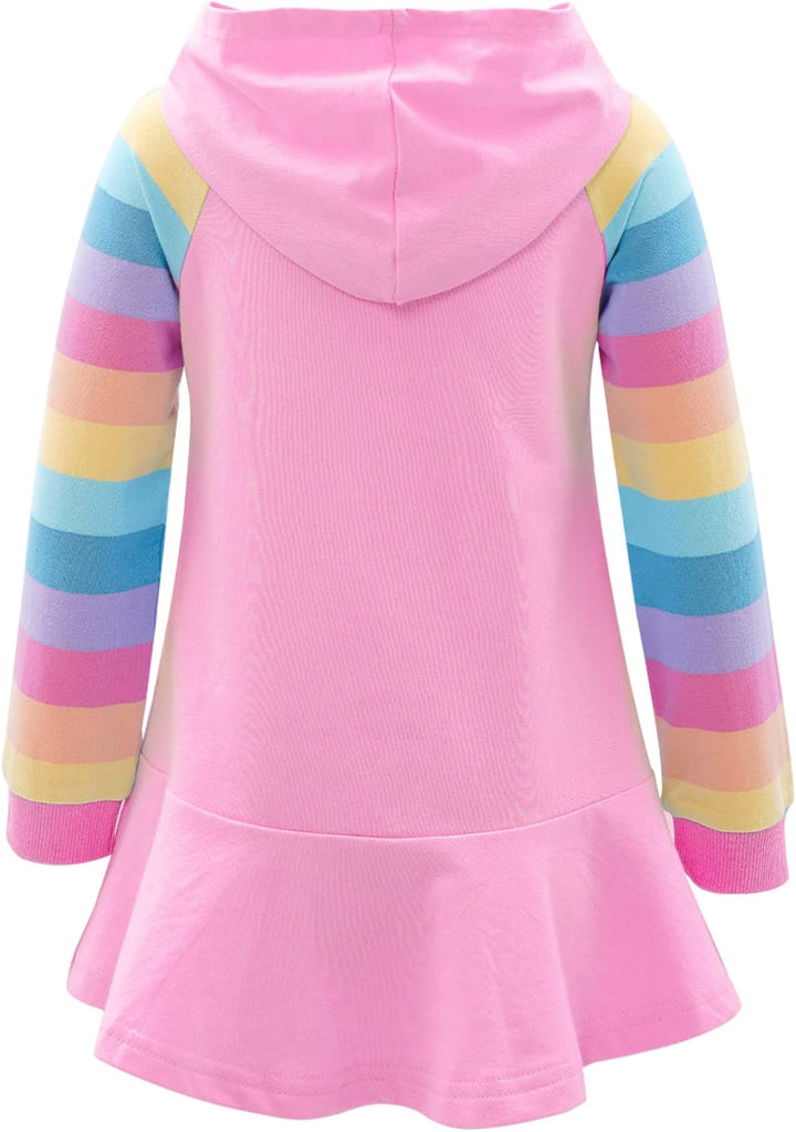 TiaoBug Mädchen Kapuzenpullover Langarm Sweatkleid mit Kapuze Einhörner Aufdruck Hoodie Cartoon Top