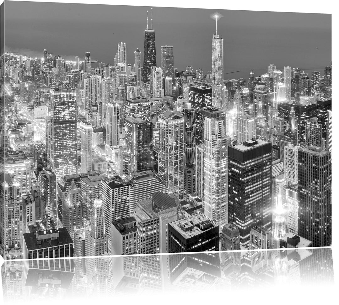 Pixxprint Luftaufnahme Chicago / 100x70cm Leinwandbild bespannt auf Holzrahmen/Wandbild Kunstdruck D