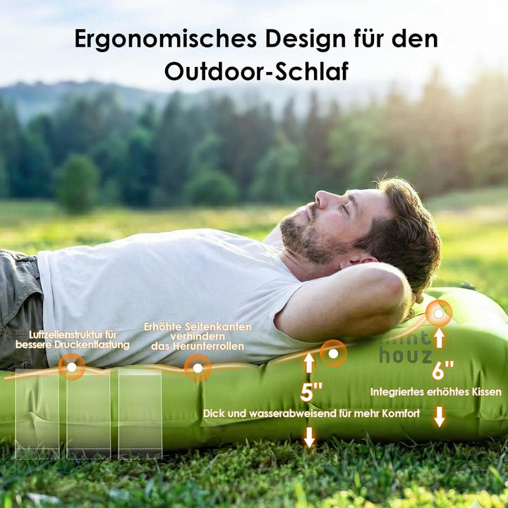 Minthouz Isomatte Camping, Ultraleicht Luftmatratze Camping mit Fusspumpe & Kissen Tragbare Aufblasb
