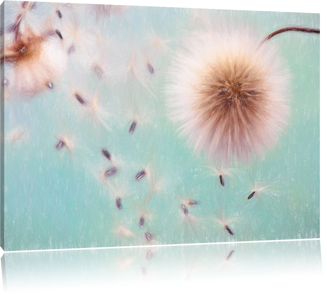 Pixxprint Pusteblumen in Bewegung / 100x70cm Leinwandbild bespannt auf Holzrahmen/Wandbild Kunstdruc