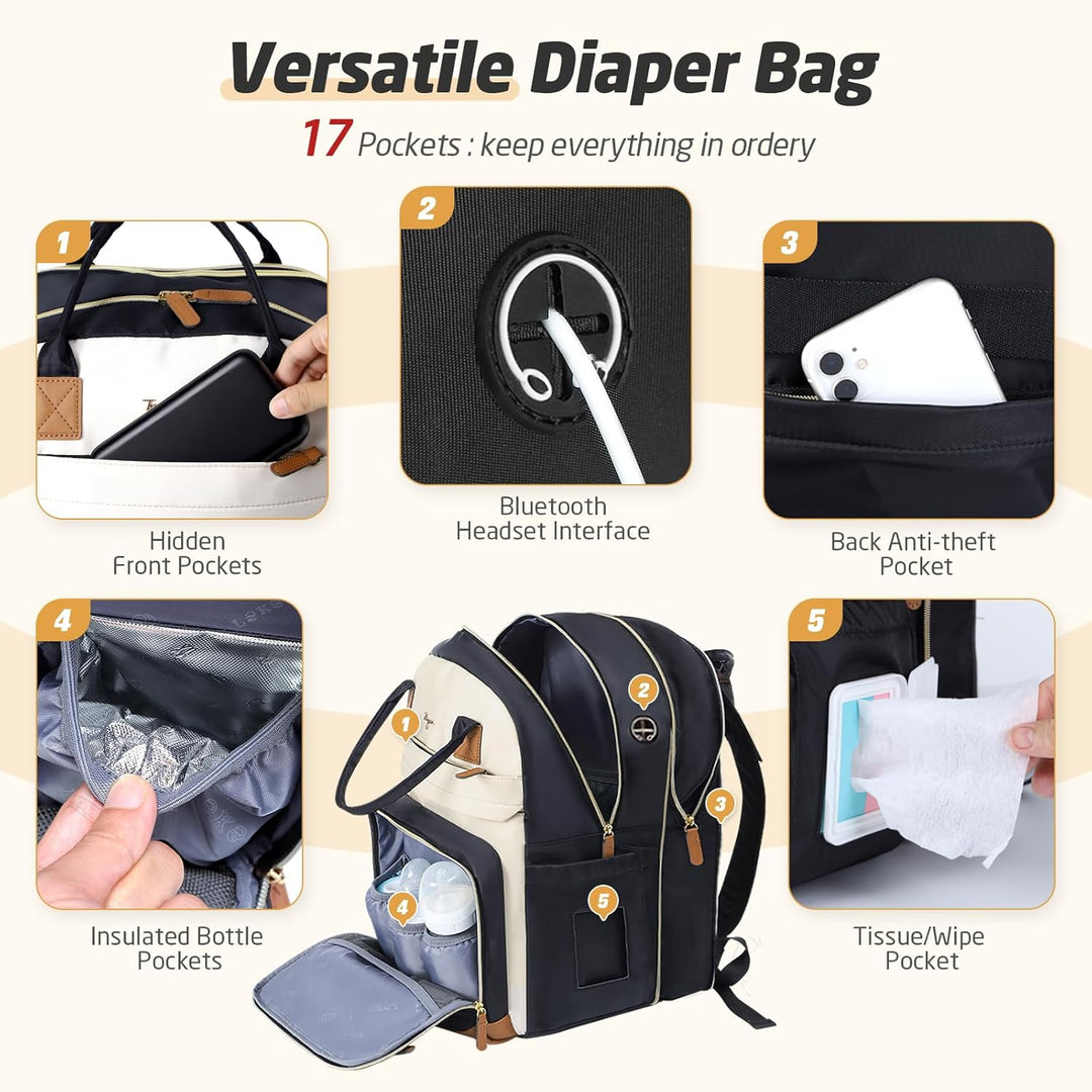 Wickeltaschen-Rucksack – extra grosse Wickeltasche für 2 Kinder, Doppelbett, Reise-Babytaschen für M