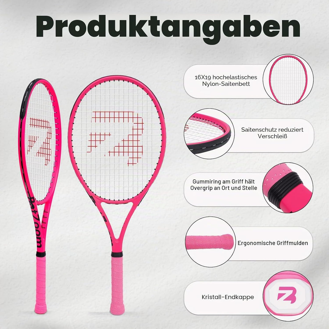 BatZoom Tennisschläger für Anfänger und Erwachsene, Leichter Graphitschläger mit komfortablem Griff,