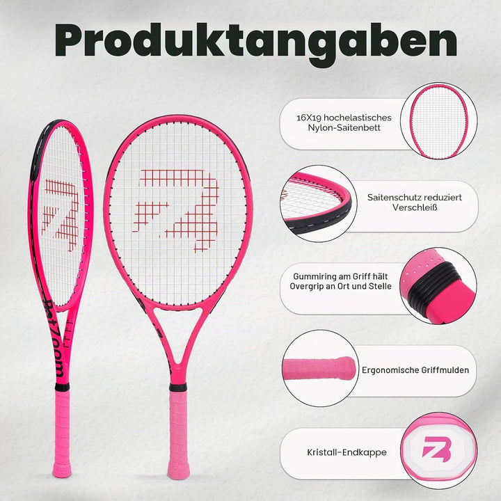 BatZoom Tennisschläger für Anfänger und Erwachsene, Leichter Graphitschläger mit komfortablem Griff,