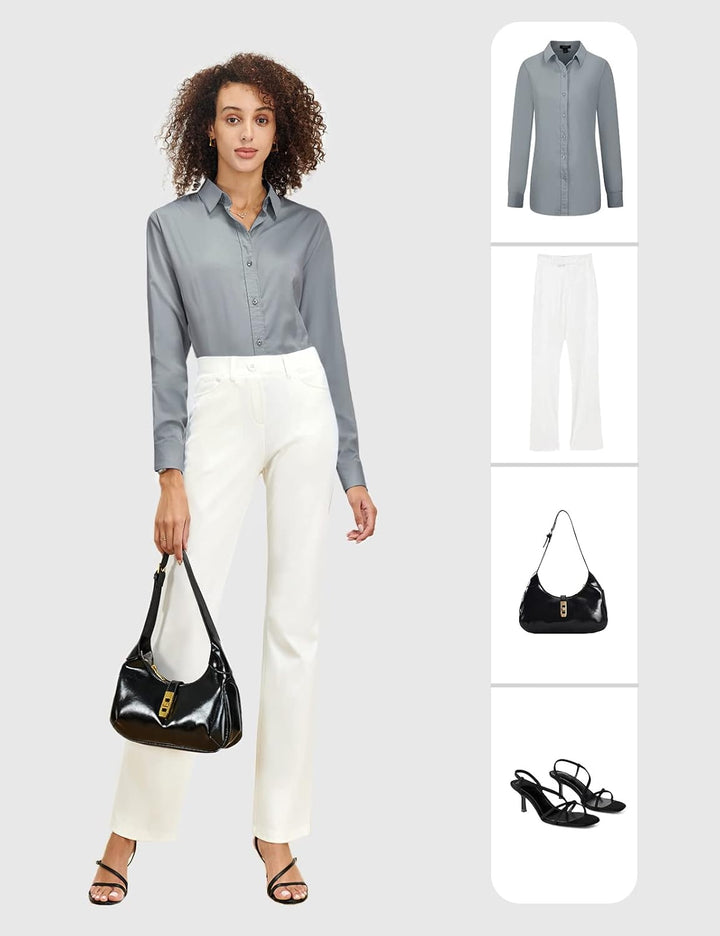 Tapata Damen Button Down Shirts Klassisch Fit Lange Ärmel Blusen Stretch Tops für Arbeit Business Ca