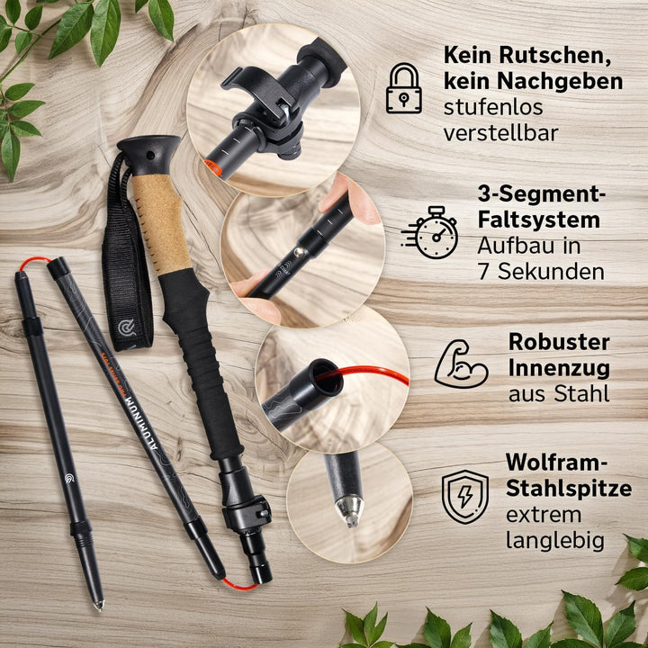 Wanderstöcke faltbar Carbon &amp; Aluminium (nur 240g / 295g) Korkgriff | Ultraleicht &amp; stufenlos verste